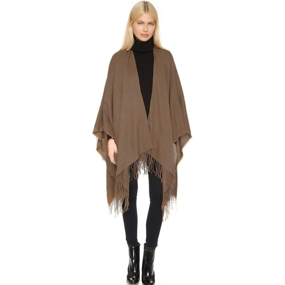 Vintage Cashmillion Acrylic Poncho Shawl Wrap – Soft Boho Knit Cape”in tan color
